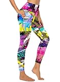 QIVICIMA Women High Waist Workout Leggings Geometry Printed Gym Athletic Tummy Control Yoga Pants wi