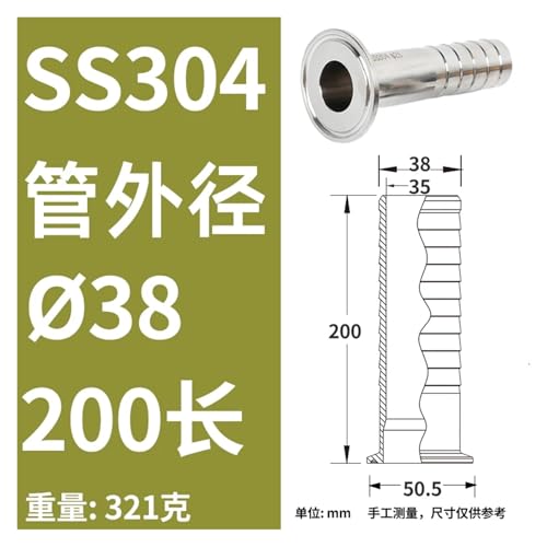 Conector de manguera SS304 con adaptador de abrazadera triple larga K50.5 para fluidos 3