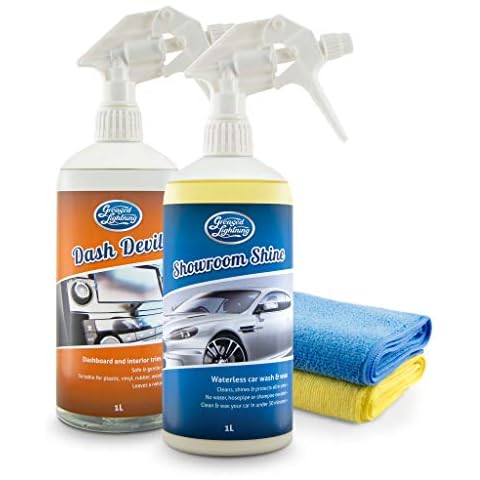 Bodywork & Interior Twin Pack - Showroom Shine 1L Waterless Wash and Wax & Dash Devil 1L Interior Cleaner Plus 2 Microfibre Cloths Pack Cover