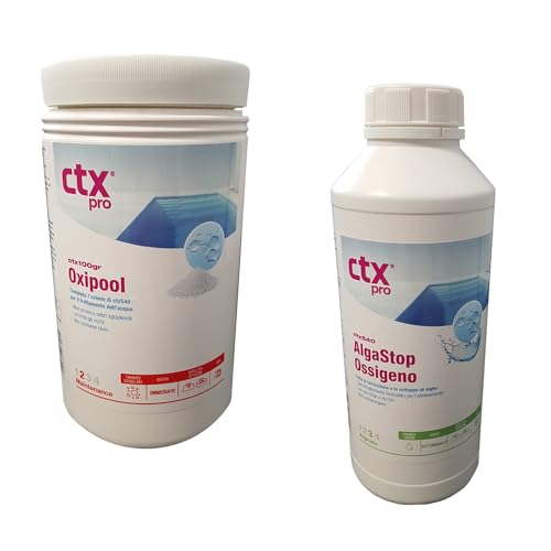 AcquaHOME® CTX 100 OXIPOOL GRANULARE 1 KG + CTX 540 ANTIALGA LIQUIDO 1 LITRO - KIT TRATTAMENTO COMPLETO A BASE DI OSSIGENO ATTIVO (NON CONTIENE CLORO) PER PISCINA SPA IDROMASSAGGIO