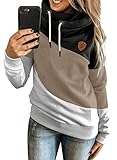 HAPPY SAILED Damen Warm Rollkragen Kapuzenpullover Farbblock Pullover Sweatshirt Casual Hoodie Shirt S-XXXL (1schwarz, S, s)
