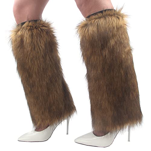 Image of Womens Fluffy Faux Fur Leg Warmers Cozy Fuzzy Long Boot Cuffs Covers