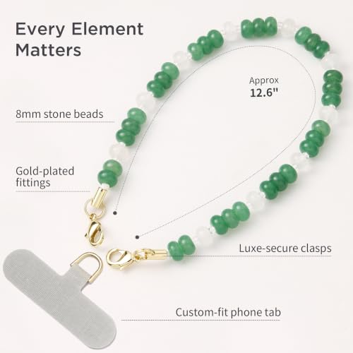 Image of POSADINA Natural Stone Phone Charm, Beaded Healing Phone Wrist Strap, Handmade Cellphone Chain Lanyard with Tether Tab