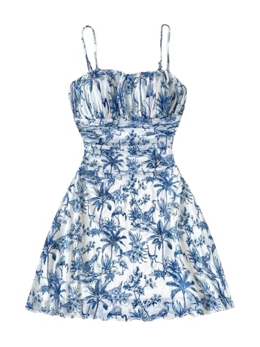 Floerns Girl's Floral Sleeveless Cami Dress Ruched Bust Flared Short Dresses