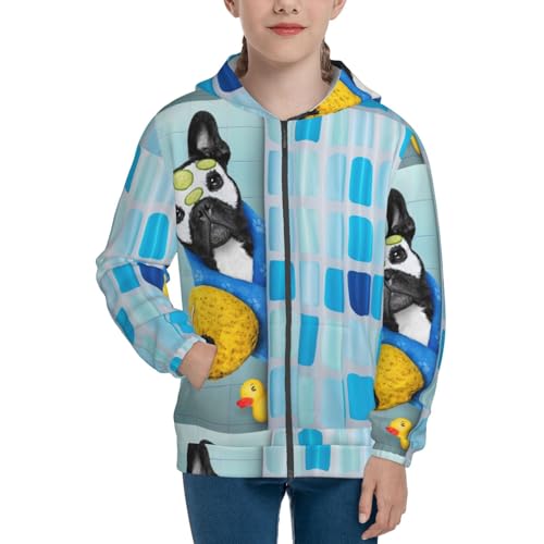 French Bulldog Dog in a Bathtub Kids Pullover Hoodies Boys Zip Up Sweatshirts Girls Athletic Clothes with Pocket3