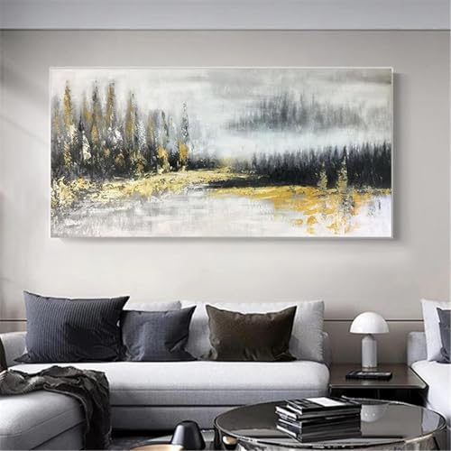 Toile abstraite horizontale texture dorée haut de gamme 65x130cm