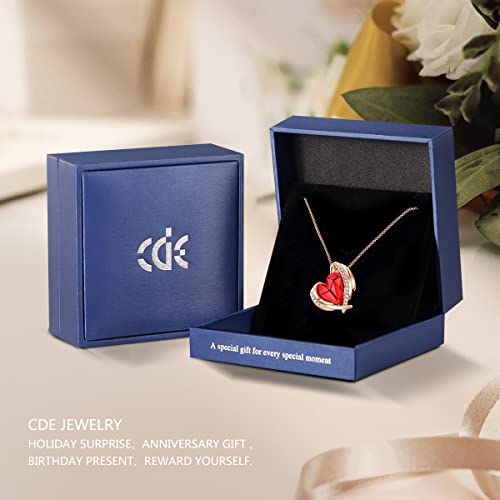Cde Love Heart Pendant Necklaces For Women Silver Tone Rose Gold Tone Crystals Birthstone Christmas Jewelry Gifts For Women Birthday/Anniversary Day/Party (B-Jan.&Jul.-Rose Gold Red) #TOP6
