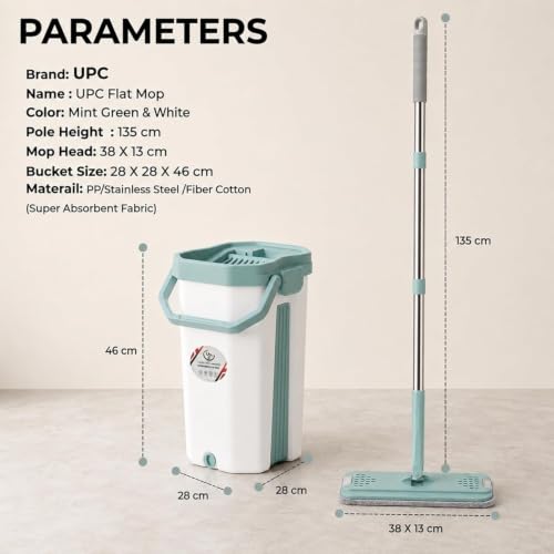 Image of UPC 360 Rotating Microfiber mop for Floor Cleaning Flat Mop for Home Cleaning Floor| Hands-Free Squeeze & Wash FlatMop System for Home - Green White