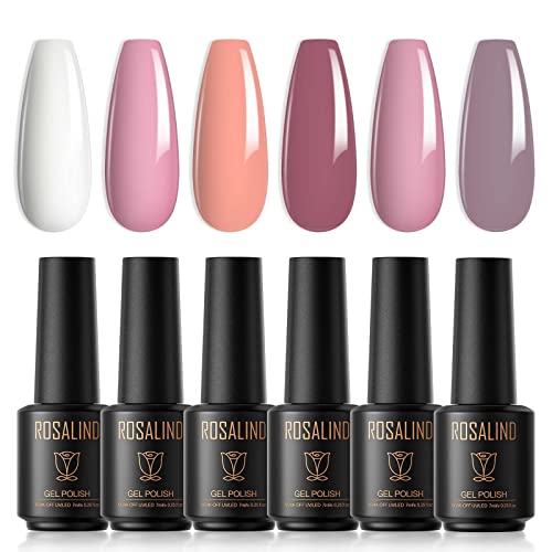 ROSALIND Esmaltes Permanentes Para UñAs, Kit UñAs Semipermanentes 6 Colores, Esmalte Semipermanente Gel Nail Kit 7ml UV Gel Nail Polish