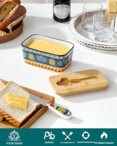 vancasso KRVI Butterdose, 480ml Keramik Butterdose mit Deckel und Messer, Butterdose Porzellan… – Ansicht 3