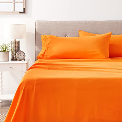 Celine Linen Best, Softest, Coziest Bed Sheets Ever! 1800 Thread Count Egyptian Quality Wrinkle-Resistant 4-Piece Sheet Set With Deep Pockets, King Vibrant Orange #TOP4