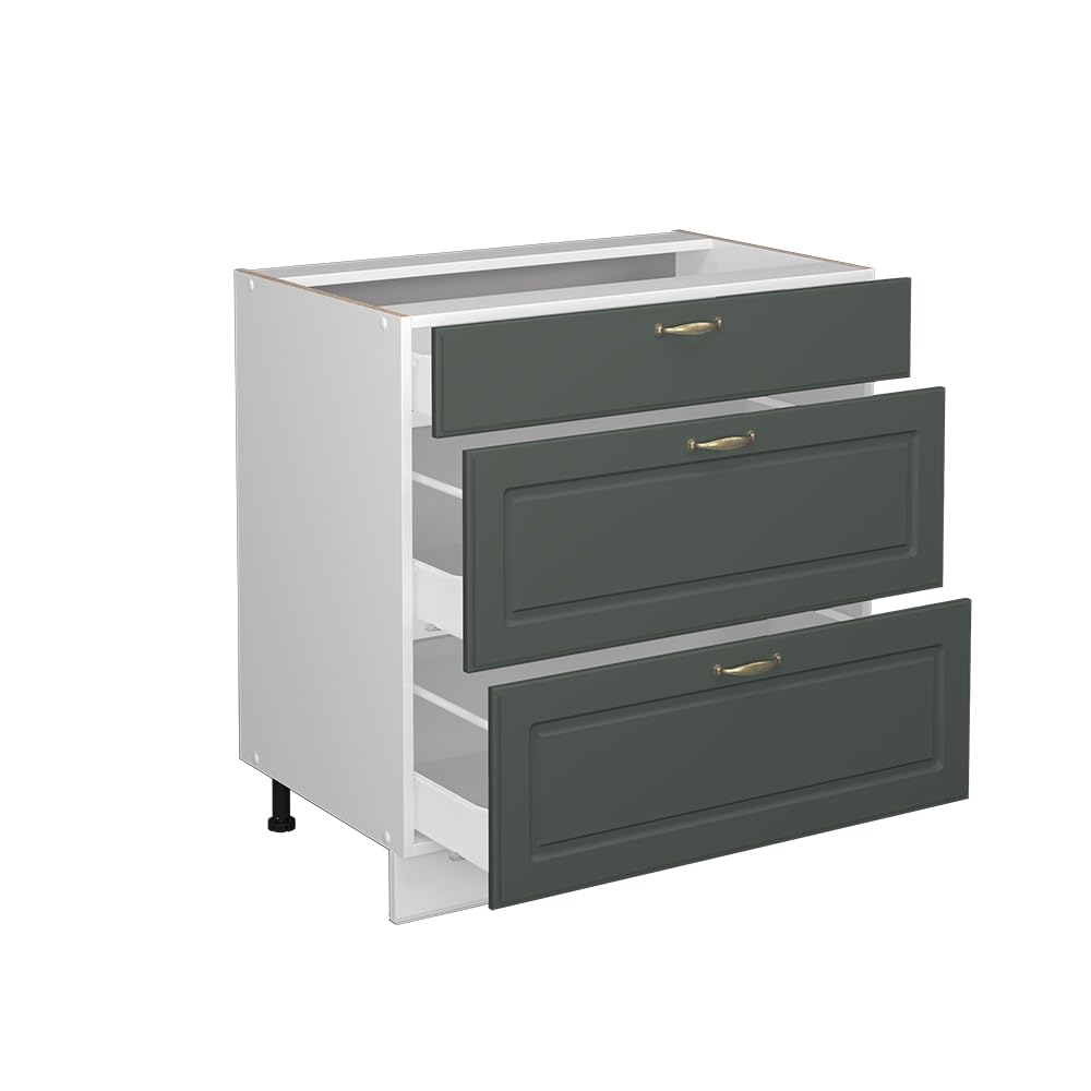 Vicco Cassettiera da bagno Fame-Line, Verde-oro country, 80 x 82 cm | con 3 cassetti, senza piano di lavoro, per la conservazione di articoli da bagno e prodotti per la pulizia