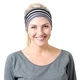RiptGear Stretch Sport Headband for Women (Black Striped) — Made of Non-Slip Sweat Wicking Fabric —