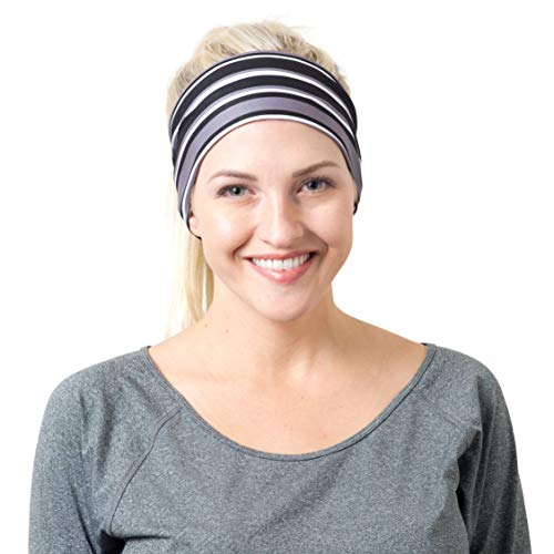 Riptgear Stretch Sport Headband For Women (Black Striped) — Made Of Non-Slip Sweat Wicking Fabric — Great For Yoga, Running Or The Gym — Soft Headband Fits Most Head Sizes — (1-Pack) #TOP23