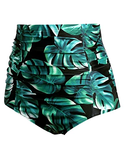 Image of Tempt Me Women's High Waisted Swimsuit Bottom Tummy Control Ruched Bikini Bottom Vintage Swim Bottom Tankini Briefs