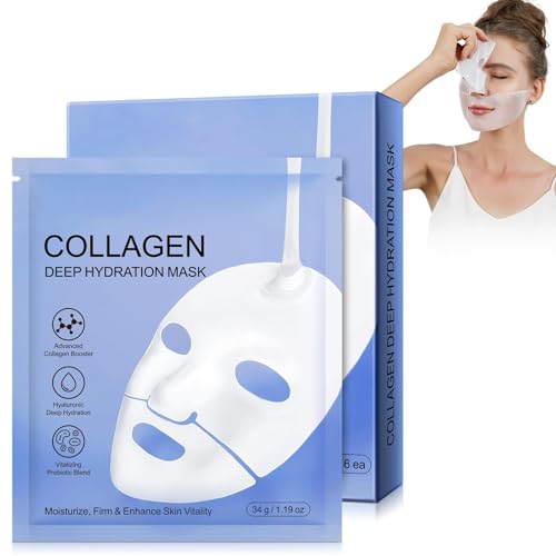 Collagen Maske Overnight (6 Stück) – Koreanische Gesichtsmaske mit Bio-Kollagen für intensive Pflege über Nacht, Collagen Real Deep Mask overnight,Anti-Falten Lifting Face, Overnight