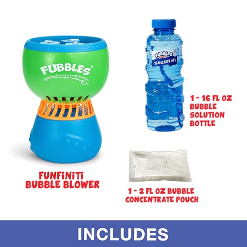 FUBBLES NO Spill Funfiniti Bubble Machine | Blows One Hour of Non Stop Bubbles | Amazon Exclusive Toy Set Includes 36oz of Non Toxic Refill Solution (Bubble Solution Bottle Colors Will Vary) - Image 5