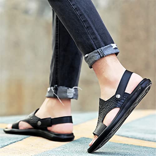 Mens Leather Concise Sandals Outdoor Non-Slip Comfort Soft Casual Beach Shoes Fashion Slippers(6.5code)2