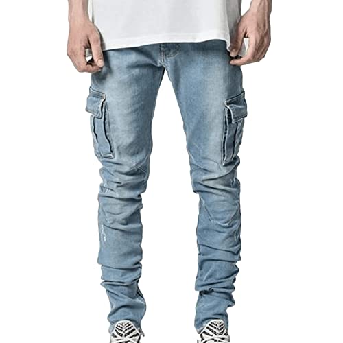 Men's Side Pocket Workwear Jeans Men Slim Fit Stretch Ripped Skinny Jeans Fashion Straight Comfort Casual Pants