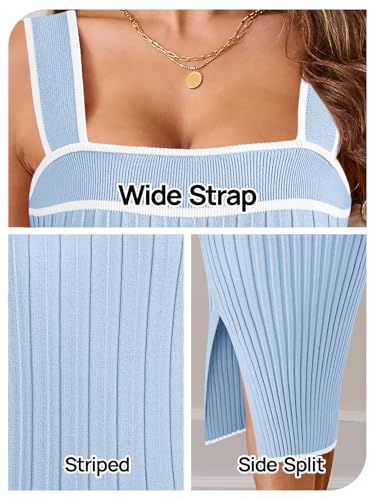 Image of MEROKEETY Womens Summer Striped Bodycon Ribbed Knit Midi Sweater Dress 2026 | Sleeveless Long Tank Dress, Soft, Stretchable, Maternity, Baby Shower, Gender Reveal, Bump Friendly, Beach, Vacation Outfit