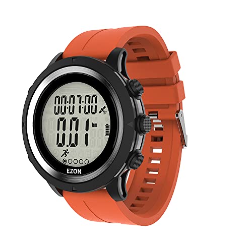 ランニングウォッチ GPS 光式心拍計 腕時計 デジタル ウォッチ 防水 軽量 歩数計 EZONT909 (オレンジ)