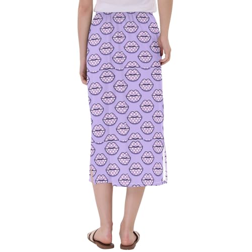 Women's Casual High Waist Midi Skirts for Women Below Knee Summer Slit Midi Skirt3