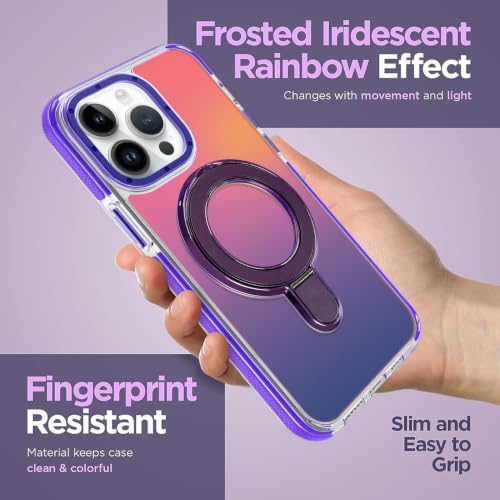 Image of Magnetic for iPhone 14 Pro Case with Stand [Compatible with Magsafe] [Cute Fashion Fluorescent Design] [1 Screen Protector] Slim Translucent Matte Case for iPhone 14 Pro 6.1 inch 2022, Purple