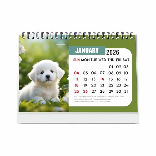 ESCAPER Cute Puppies Tischkalender 2026 - A5 Welpe Tischkalender, 16-seitiger Schreibtischplaner mit Feiertagen & To-Do-Liste, Neujahrsgeschenk für Hundeliebhaber