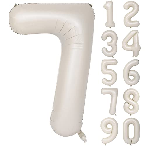 Image of 40 In Large Big Number Balloons 7 Creamy White Helium Foil Mylar Balloon | Birthday Party Decorations Suitable For Boys' And Girls' Birthday Parties Anniversary celebration digital 7