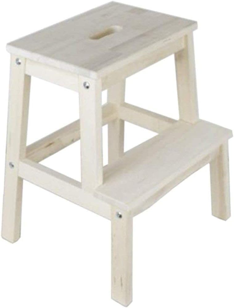 Two Step Ladder Stool Wide Pedal Solid Wood Stool Ladder Footrest Multifunctional Non-Slip Stepladder Household Library Kitchen Portable/A / 39×43×50cm