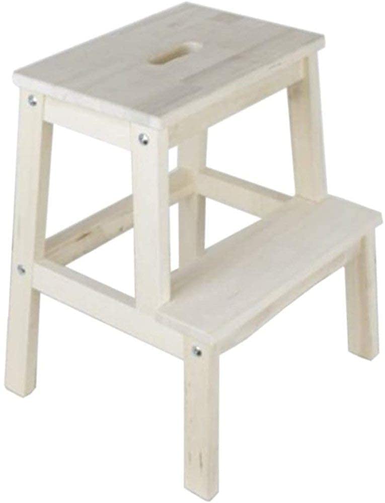 Taburete de madera maciza premium con dos peldaños de tijera y base estable de alta resistencia