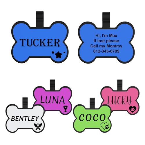 YEHANTI Hundemarke mit Gravur, Leise Silikon Hundemarke Personalisiert mit Name, Telefonnummer und Adresse Graviert für Hunde Katzen, Leicht und wasserdicht, Musterdesigns am Symbole, Knochen