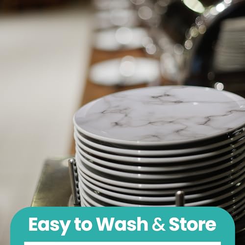Trimming Shop 16pcs Melamine Dinner Set | Plates, Dessert Plates, Bowls & Cups | Marble Dining Set | Party Dinnerware | Service for 4 | Reusable Dinnerware Set for Indoor, Outdoor, Picnic & Camping - Image 6