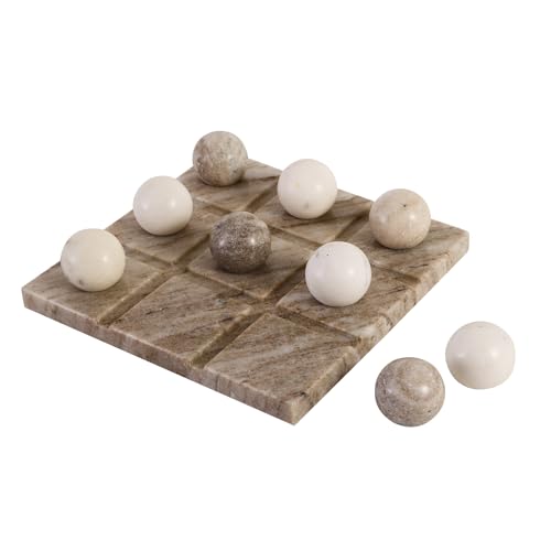 Image of NikkisPride Handmade Marble Tic Tac Toe Board Game with X O Theme Elegant White & Black Marble Accent, Perfect Diwali & Christmas Gift, Unique Gift for Students and Home Decor