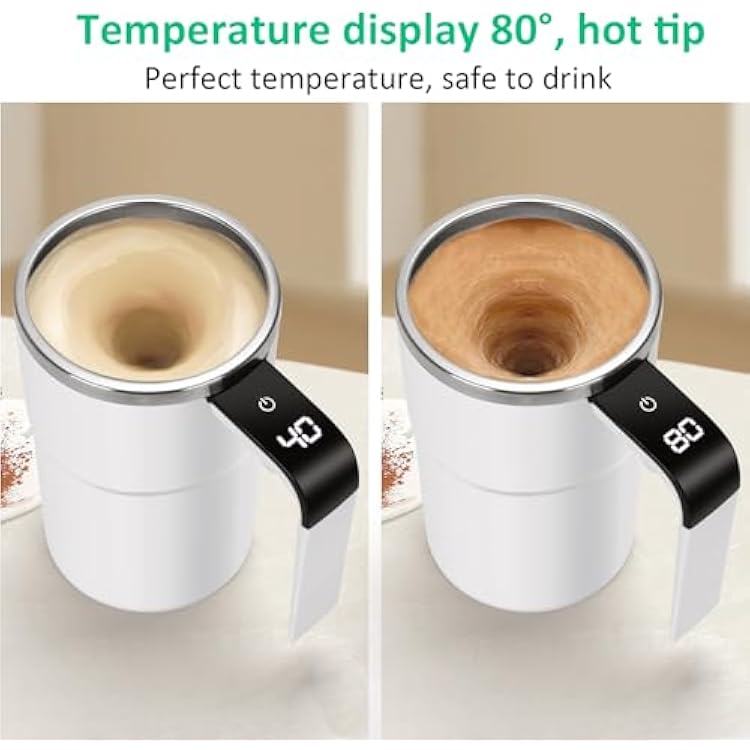 Self Stirring Mug, Auto Magnetic Coffee Mug with LED Display Temperature, Rechargeable Automatic Stirring Cup, 12oz Self Mixing Cup with Lid To Stir Coffee Mixed Milk at Desk Use