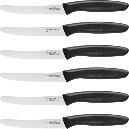 targzier Coltelli Da Tavola in Acciaio Inossidabile, Set Di 6 Pezzi, 21.7cm，Coltelli Da Cucina,Coltello Pane,Coltelli Da Tavola Con Bordo Seghettato,Coltelli Da Tavola Seghettati,Nero.