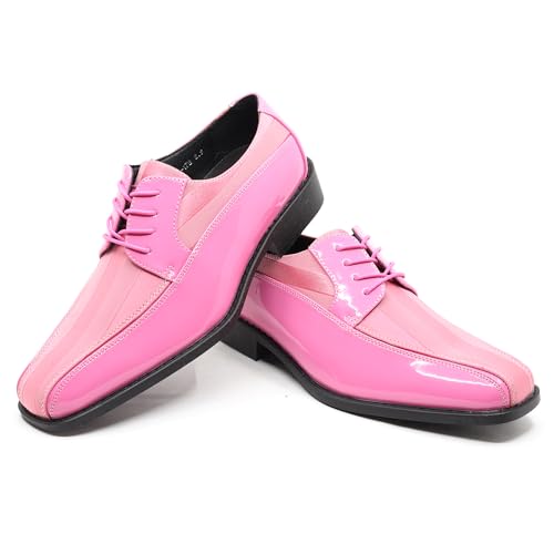 Image of Men's Oxford Lace up Striped Satin Patent Tuxedo Dress Shoes MC-179