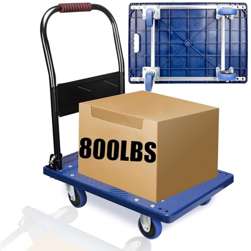 Push Cart Dolly, Moving Platform Hand Truck with 360 Degree Swivel Silent Wheel, Foldable for Easy Storage Suitable with 800lb Weight Capacity, Blue by ROCELIA - Used condition - US$61.81