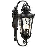 John Timberland Marseille Rustic Vintage Outdoor Wall Light Fixture Textured Black Scroll 27 1/2' Hammered Glass for Exterior House Porch Patio Outside Deck Garage Yard Front Door Garden Home
