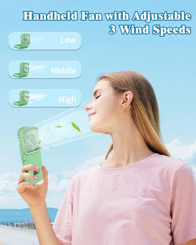Mini Fan Handheld Foldable Fan,USB Personal Fans Portable Rechargeable Battery Fan 3 Speeds,Small Handheld Fan Cute Face Cooling Fan Quiet Fan Cordless Fan Portable Fan for Travel Camping Park