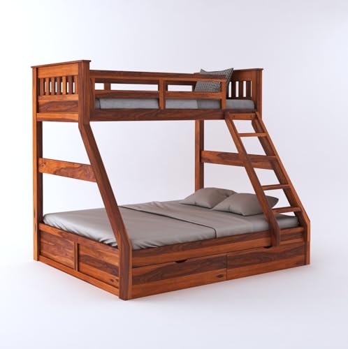 Furnifab Sheesham Wood Bunk Bed with 2 Drawers Storage and Ladder | Durable Wooden Space-Saving Twin Over Bed Cot Furniture for Adults, Kids Room, Hostel, Bedroom, Living Room, Home (Honey Finish) - Image 5