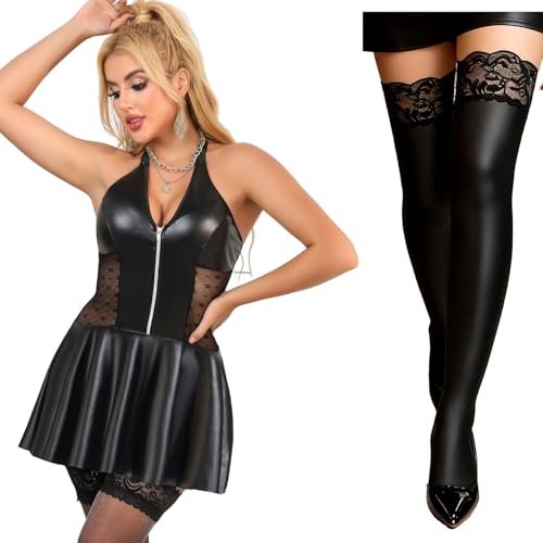 Robe simili cuir noir XL et bas PU femme comeondear