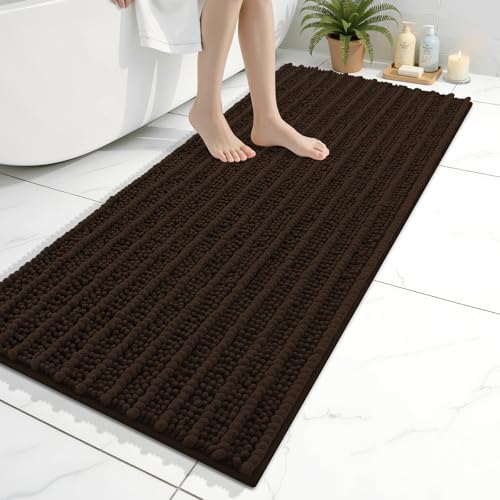 Image of Arotive Luxury Bathroom Runner Rugs 47x20, Extra Soft Thick Absorbent Shaggy Chenille Bath Rugs, Machine Wash Dry, Bath Mats for Bathroom Floor, Tub and Shower, Home Decor Accessories, Brown