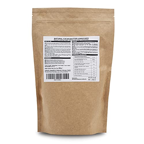 Beurre de Cacao - 500g - Cru et Naturel - Pressé à Froid - Aliment Cru - Théobroma Cacao - Superfood - Beurre de Cacao Comestible - Cacao Cru