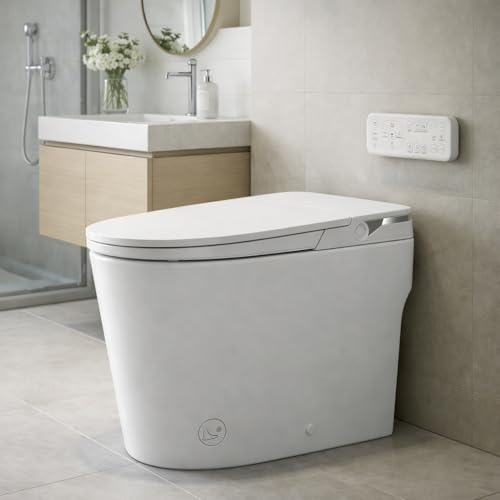Milleloom 19 Inch Smart Toilet with Bidet Built In, One Piece Elongated Bidet Toilet, Heated Seat, Warm Water Wash, Warm Air Dryer, Auto Flush, Foot Sensor, LED Display, 1000g MaP Flush, 1.28 GPF by MilleLoom - Used condition - US$373.24