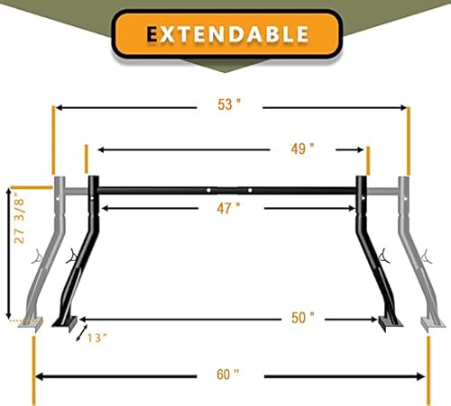 Tms 800Ibs Capacity Extendable Universal Steel Pick-Up Truck Ladder Rack Utility Two Bar Set (Patent Pending) (27-3/8'') #TOP2