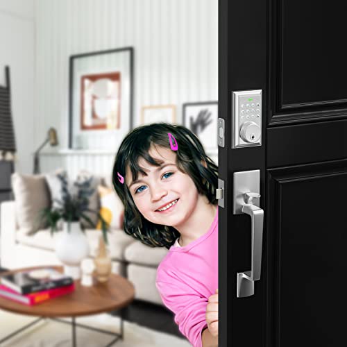 NeuType Keypad Deadbolt Electronic Keyless Entry Door Lock with Handle, Front Door Lock Set, Auto Lock, 1-Touch Locking, 50 User Codes, Easy to Install, for Home Office Hotel (Modern, Satin Nickel)