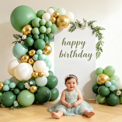 Image of Sage Green Balloon Garland Arch Kit, Mint Green,Gold,Sand White,144 pcs