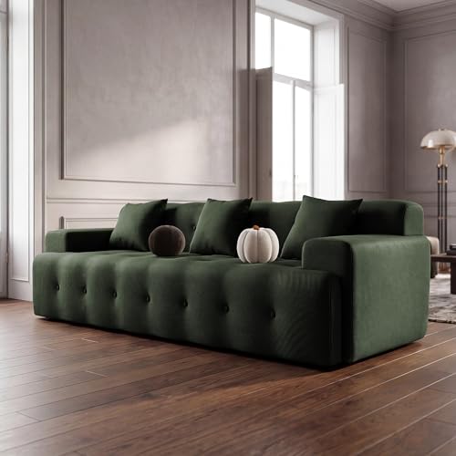 OUYESSIR 114" Boneless Couch,Cloud Couch,3D Mesh Fabric Comfy Sofa,3 Seater Modern Curved Sofa for Living Room,Bedroom and Apartment,No Assembly Required,Green