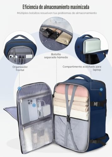 Miniatura 4 de Lekespring Mochila Viaje Cabina Avion 40x20x25 20l Mochila Viaje Mujer Hombre Con Compartimento Húmedo - Maletas De Viaje Cabina Con 6 Bolsas Organizadoras - Negocios Viajes Escuela - Azul Oscuro
